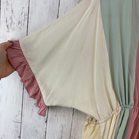 NWT Main Strip Cream/White/Mint/Rose Colorblock Tie Waist Romper Size Small - Picture 5 of 14